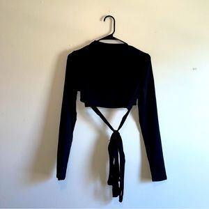SHEIN Mock Neck Long Sleeve Wrap Crop Top With Cutouts